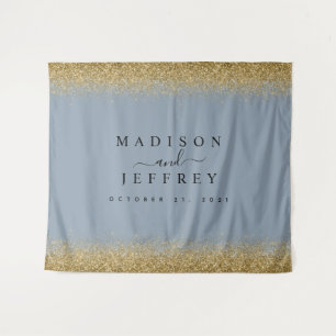 Dusty Blue & Gold Glitter Wedding Backdrop Tapestry