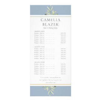 Dusty Blue Gold Greenery Salon Service Menu