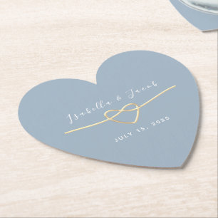 Dusty Blue Gold Heart Wedding Drink Coaster