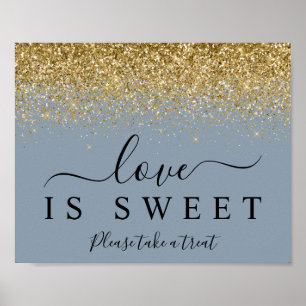 Dusty Blue & Gold Love is Sweet Dessert Sign