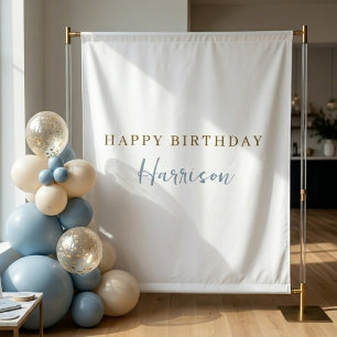 Dusty Blue Gold Minimalist Birthday Party Backdrop Tapestry