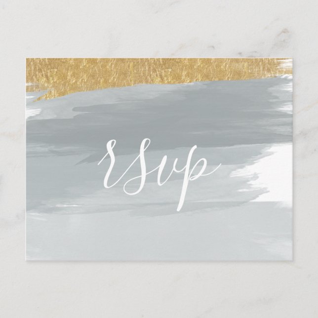 Dusty Blue Gold Minimalist Calligraphy Wedding Invitation Postcard (Front)