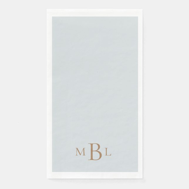 Dusty Blue Gold Monogram Wedding  Napkin (Front)