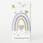 Dusty Blue Gold Muted Modern Rainbow Your Name Samsung Galaxy Case<br><div class="desc">"Dusty Blue Gold Muted Modern Rainbow Your Name Samsung Galaxy S10  Case."  Earthy Boho chic colours of dusty steel blue,  grey,  amber gold and a hint of blush in a modern,  graphic style,  hand drawn rainbow,  heart and star design.  Created by licensed,  international artist,  Audrey Jeanne Roberts,  copyright.</div>
