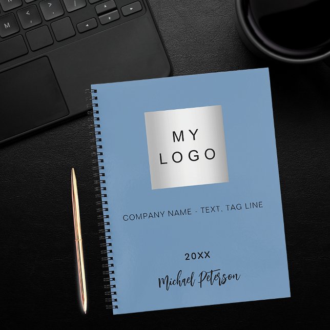 Dusty blue gold name script business logo notebook (Creator Uploaded)