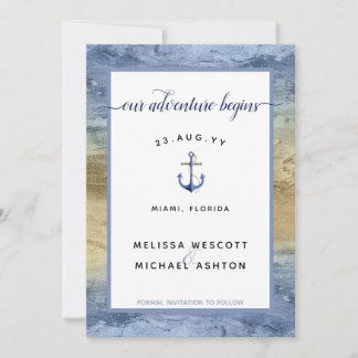 Dusty Blue Gold Nautical Navy Event Wedding Save The Date
