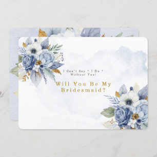Dusty Blue Gold Peony Will You Be My Bridesmaid Invitation