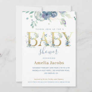 Dusty Blue Gold  Watercolor Floral Baby