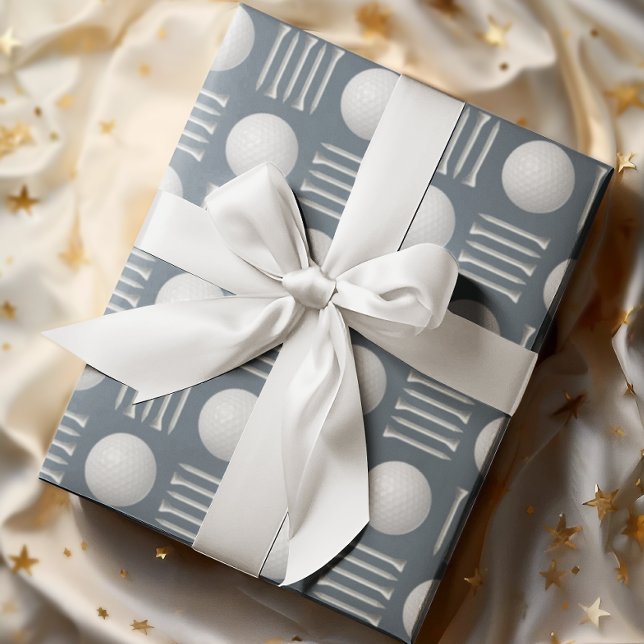 Dusty Blue Golf Ball and Tee Gift  Wrapping Paper (Creator Uploaded)