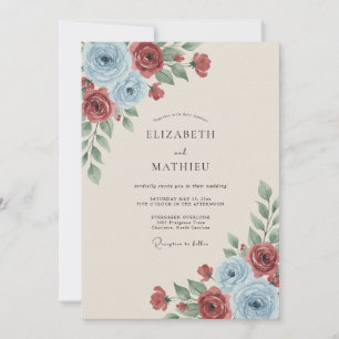 Dusty Blue Graceful Vintage Wedding Invitation