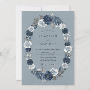 Dusty Blue Graceful Winter Wedding Invitation