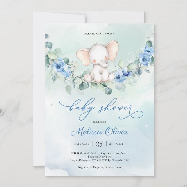 Dusty Blue Green Eucalyptus Wreath Baby Shower Invitation (Front)