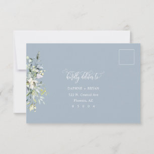 Dusty Blue Green Leaves RSVP Card 3 meal choice