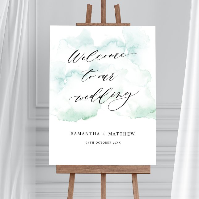 Dusty Blue, Green Watercolor Wedding Welcome Sign (Creator Uploaded)