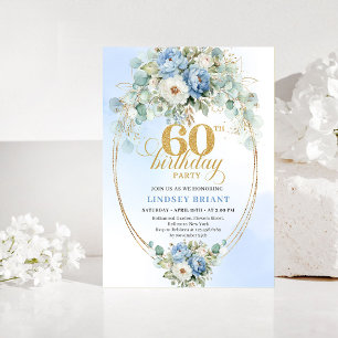 Dusty Blue Greenery 60th Birthday Invitation