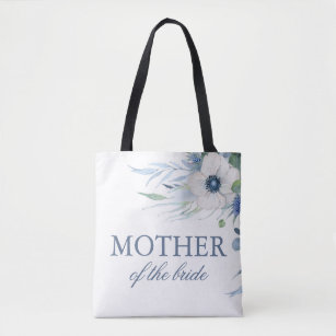Dusty Blue Greenery and Anemone Flowers Wedding Tote Bag