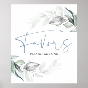 Dusty Blue Greenery and Silver Leaves Favours Sign