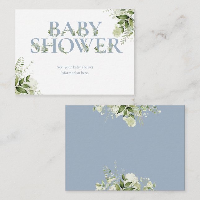 Dusty Blue Greenery Baby Shower Enclosure Card (Front/Back)