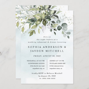 Dusty Blue Greenery Boho Wedding Rehearsal Dinner Invitation