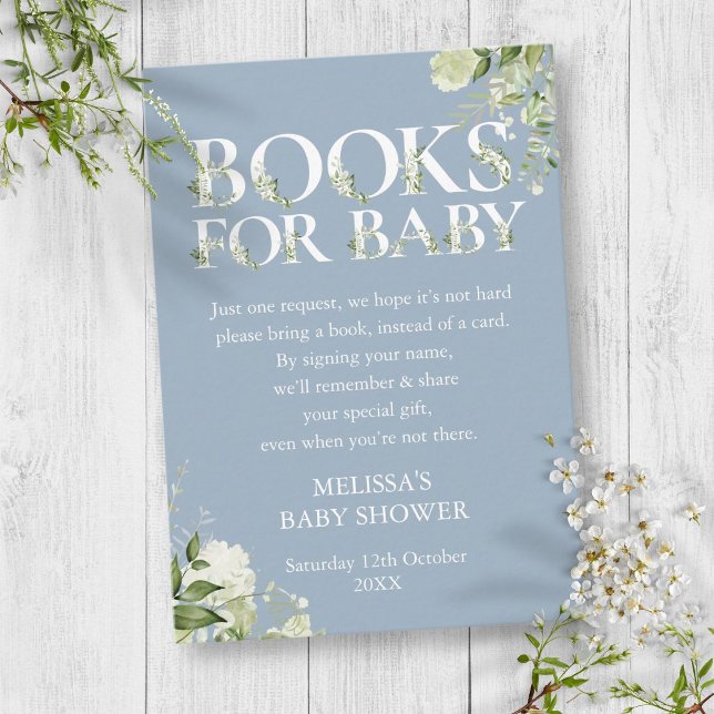Dusty Blue Greenery Books For Baby Shower Enclosure Card (Dusty Blue Greenery Books For Baby Shower Enclosure Card)