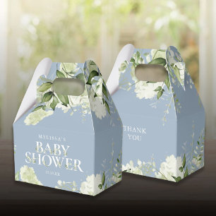 Dusty Blue Greenery Botanical Baby Shower Favour Box