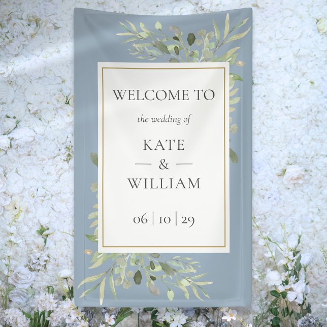 Dusty Blue Greenery Botanical Wedding Welcome Sign (Dusty Blue Greenery Botanical Wedding Welcome Sign)