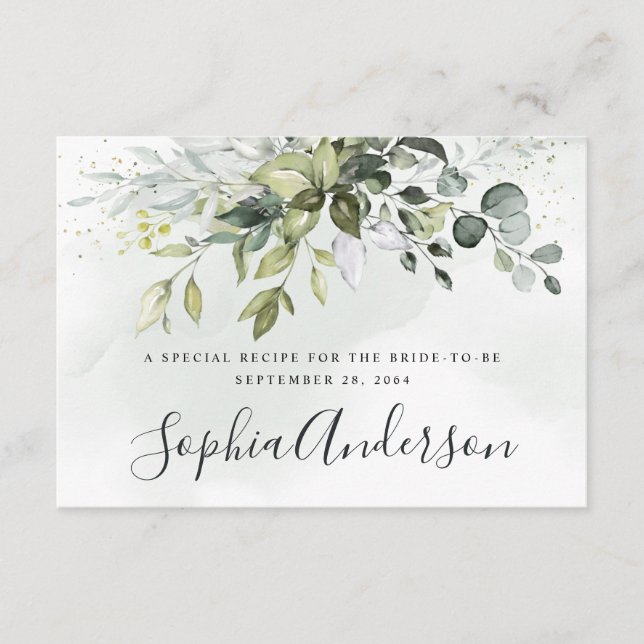 Dusty Blue Greenery Bridal Shower Recipe Cards (Front)