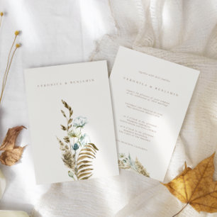 Dusty Blue Greenery & Dried Pampas Grass Wedding Invitation
