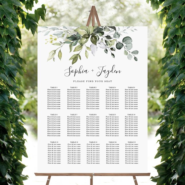 Dusty Blue Greenery Elegant Wedding Seating Chart (Creator Uploaded)