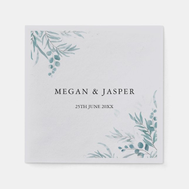 Dusty Blue Greenery Eucalyptus Leaves Wedding  Nap Napkin (Front)