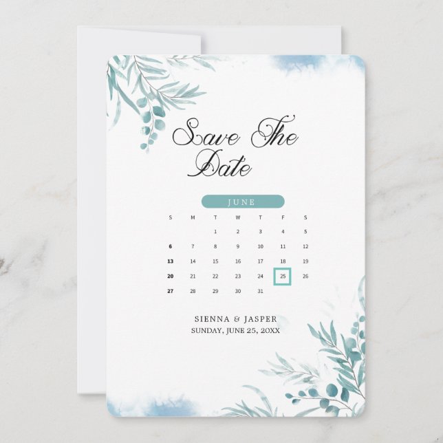 Dusty Blue Greenery Eucalyptus  Save The Date (Front)