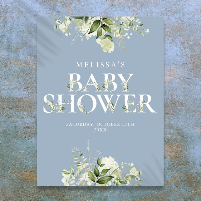 Dusty Blue Greenery Floral Baby Shower Sign (Dusty Blue Greenery Floral Baby Shower Sign)