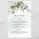 Dusty Blue Greenery Floral Boho Wedding Menu Cards<br><div class="desc">Design features a bouquet of watercolor greenery, eucalyptus and a succulent over a dusty blue watercolor splash. Design also features specks of painted (printed) gold and green. Check on screen previews before checking out to make sure your personal details print to your satisfaction. You can fully customise this design under...</div>