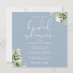 Dusty Blue Greenery Floral Bridal Shower Invitation