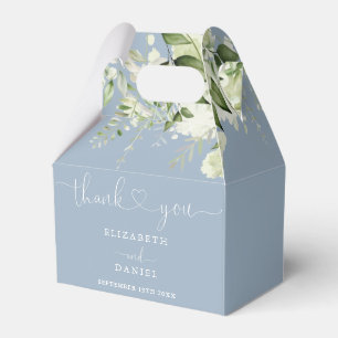 Dusty Blue Greenery Floral Heart Script Wedding Favour Box