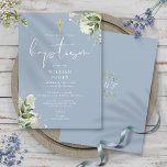 Dusty Blue Greenery Floral Monogram Baptism Invitation<br><div class="desc">This elegant botanical greenery leaves baptism invitation can be personalised with your information in chic typography with your monogram initials on the reverse. Designed by Thisisnotme©</div>