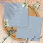 Dusty Blue Greenery Floral Monogram Square Wedding Invitation<br><div class="desc">This elegant botanical greenery leaves wedding invitation can be personalised with your information in chic typography with your monogram initials on the reverse. Designed by Thisisnotme©</div>