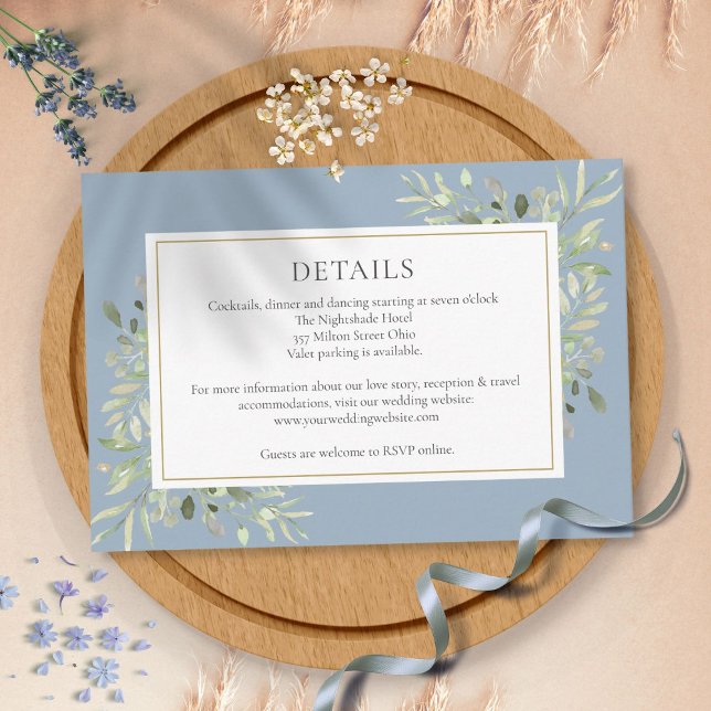 Dusty Blue Greenery Floral Wedding Details Enclosure Card (Creator Uploaded)