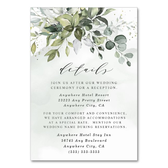 Dusty Blue Greenery Floral Wedding Enclosure Cards (Front)