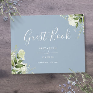 Dusty Blue Greenery Floral Wedding Guest Book