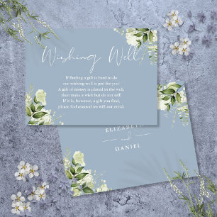 Dusty Blue Greenery Floral Wishing Well Wedding Enclosure Card