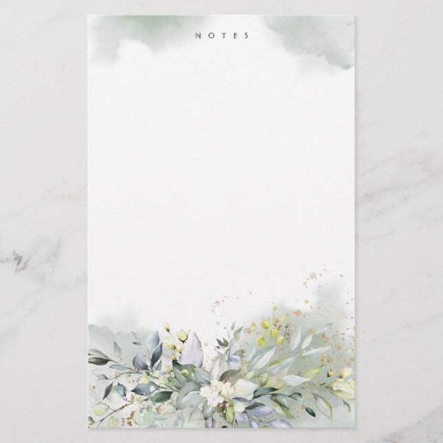 Dusty Blue Greenery Foliage Leaves Personalised Stationery (Front)