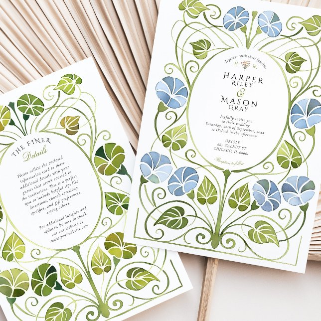 Dusty Blue Greenery Foliage Wedding Invitation (Creator Uploaded)