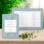 Dusty Blue Greenery Foliage Wedding Programme<br><div class="desc">Featuring delicate watercolor greenery leaves on a dusty blue background,  this chic botanical folded wedding program can be personalized with your special wedding day information. Designed by Thisisnotme©</div>