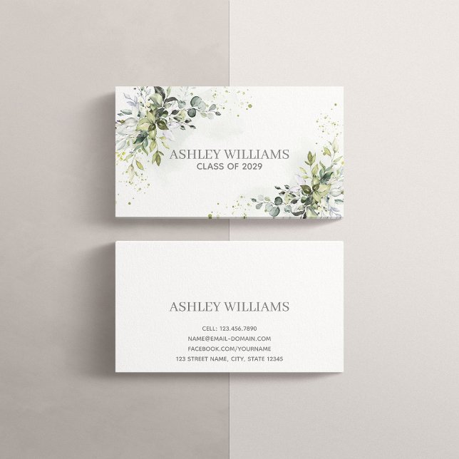 Dusty Blue Greenery Graduation Name Card Name (Creator Uploaded)