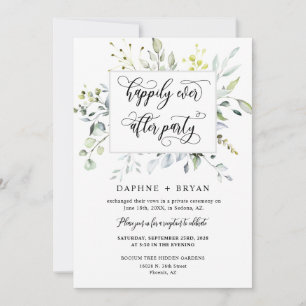 Dusty Blue Greenery Happily Ever After Party Photo Invitation