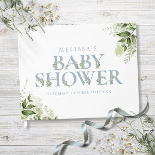 Dusty Blue Greenery Letter Baby Shower Guest Book
