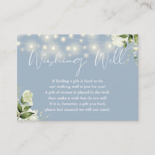 Dusty Blue Greenery Lights Wishing Well Wedding Enclosure Card