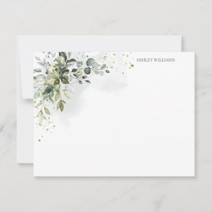 Dusty Blue Greenery Personalized Stationery Card
