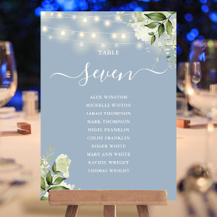 Dusty Blue Greenery Seating Plan Table Number